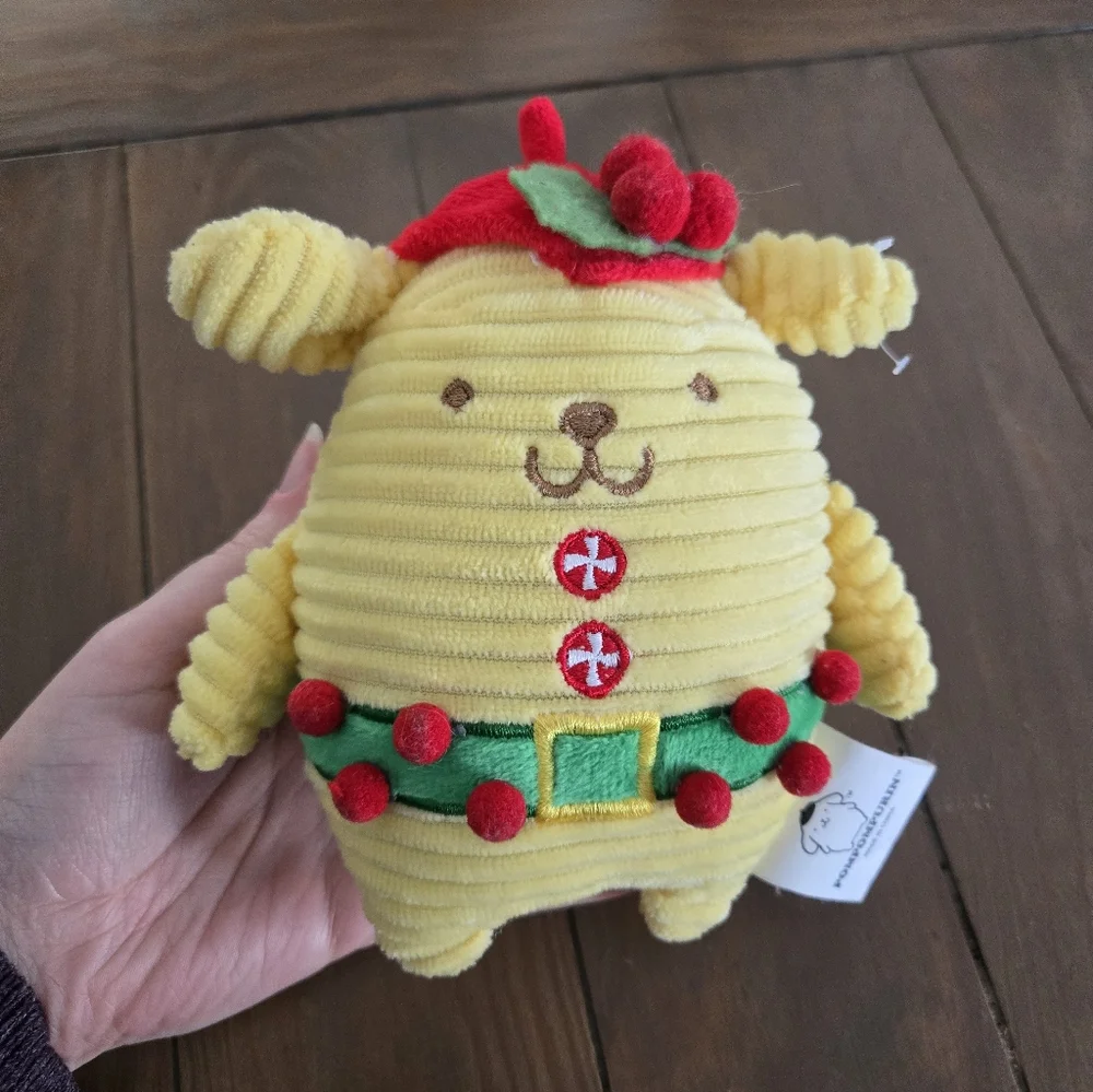 Yellow Sanrio Plush Pompompurin Dog with Holiday Hat
